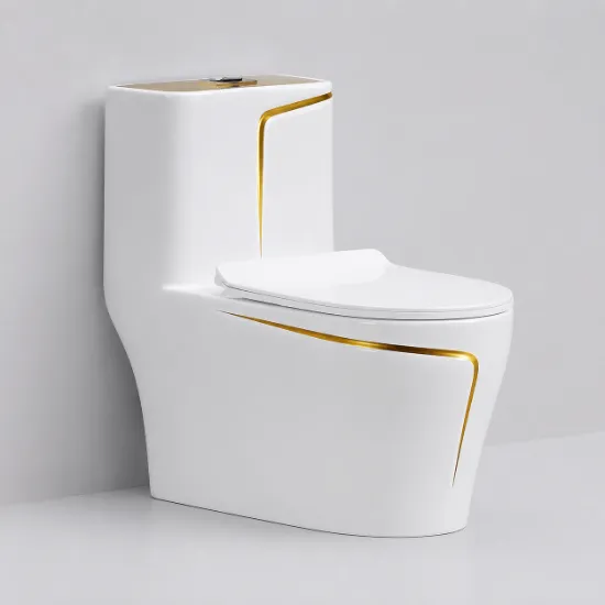 Picture of Luxury One-Piece Ceramic Toilet with Gold Accent