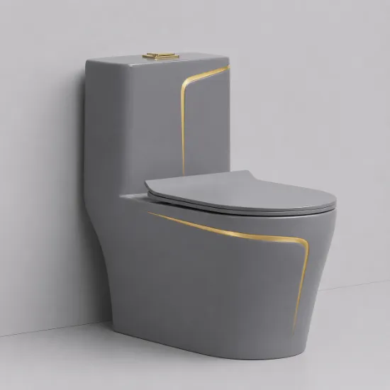 Picture of Luxury One-Piece Ceramic Toilet with Gold Accent